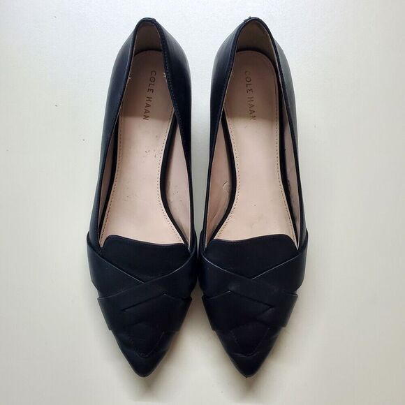 Cole Haan Black Womens Flats Loafers Woven Leather 8.5 EU 39 Pointed Toe - Picture 3 of 7